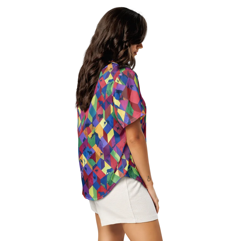 Prismatic Safari on Women's Short Sleeve Pajama Top — Right Back