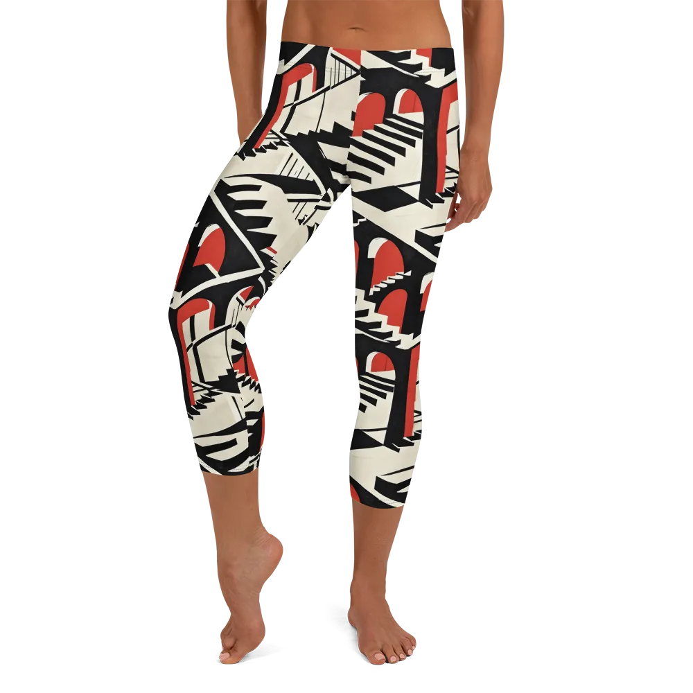 Brutalist Labyrinth on Capri Leggings — Front