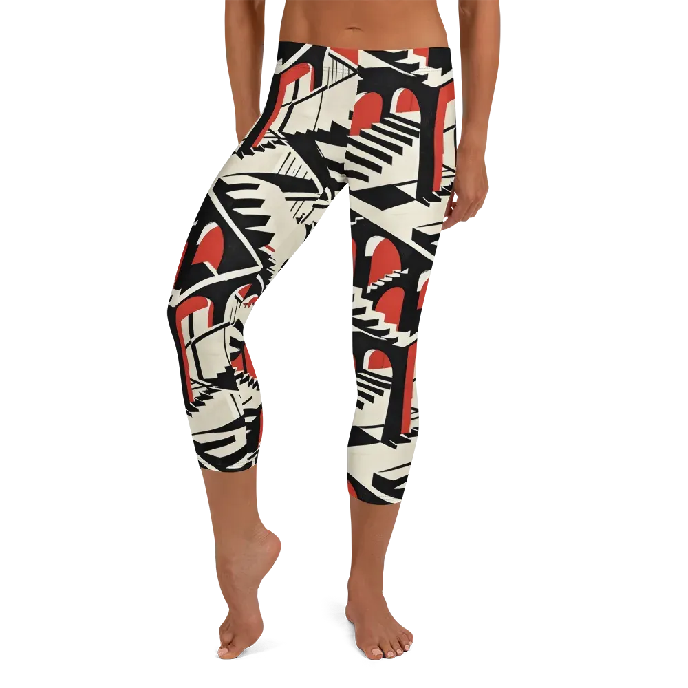 Brutalist Labyrinth on Capri Leggings — Front