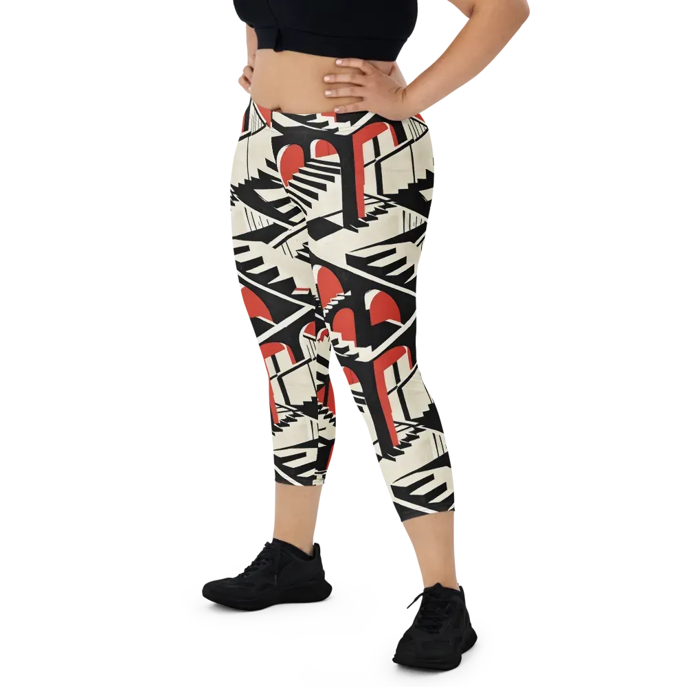 Brutalist Labyrinth on Capri Leggings — Front