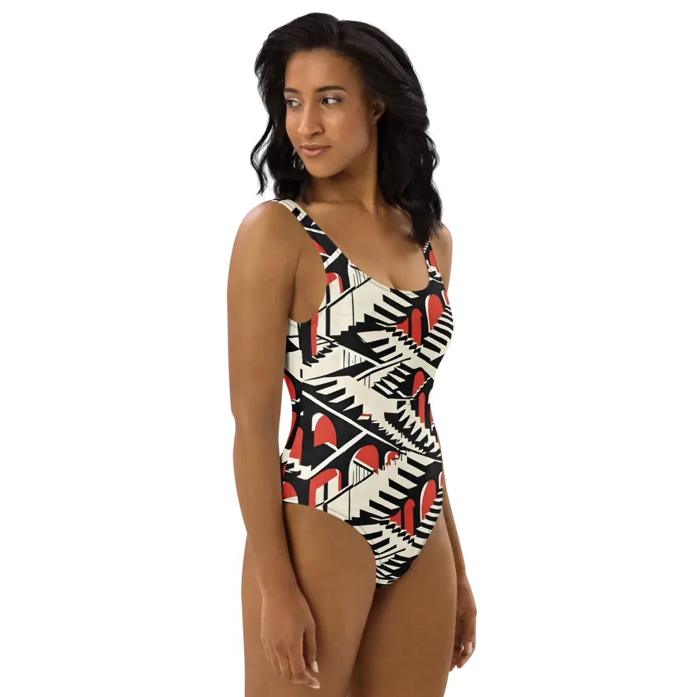 Brutalist Labyrinth on One-Piece Swimsuit — Right
