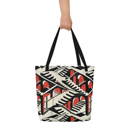 Brutalist Labyrinth on a Large Tote Bag W/ Pocket