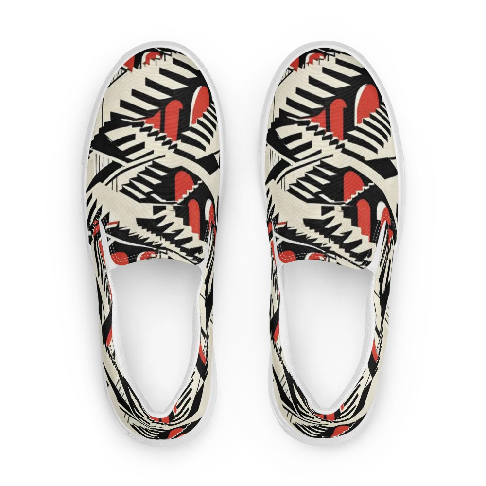 Brutalist Labyrinth on Women's Slip-On Canvas Shoes — Front