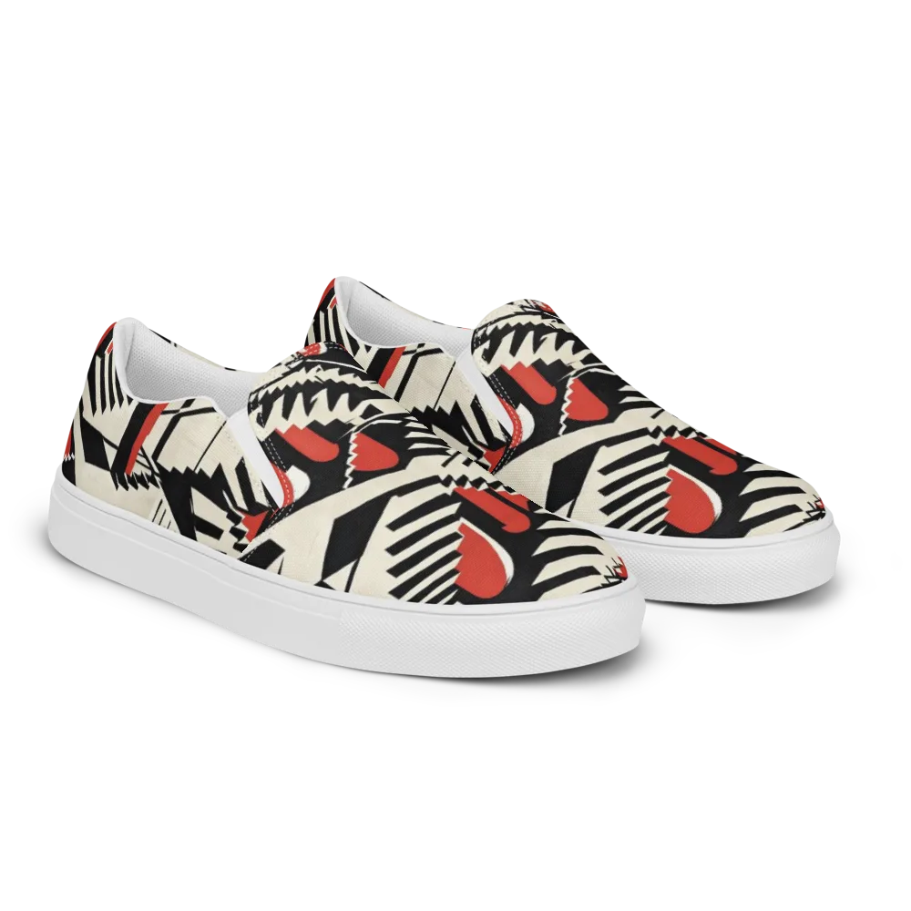 Brutalist Labyrinth on Women's Slip-On Canvas Shoes — Right Front