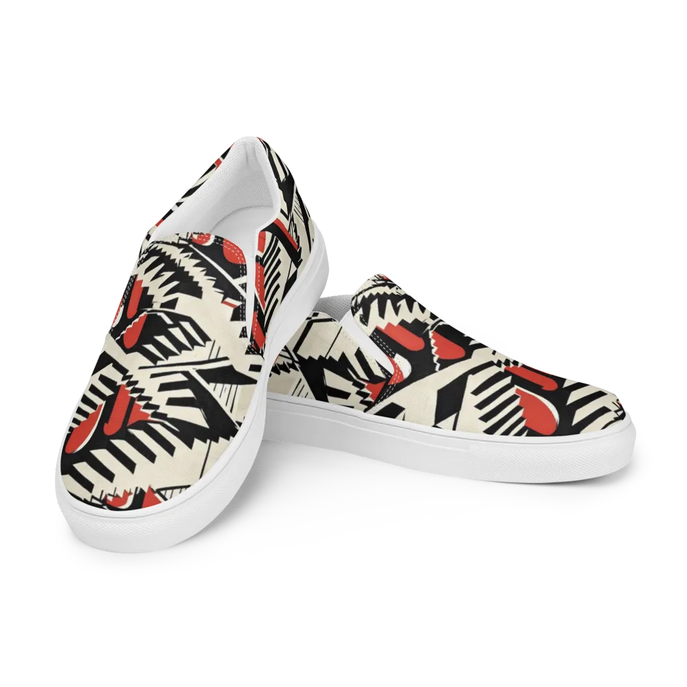 Brutalist Labyrinth on Women's Slip-On Canvas Shoes — Left Front