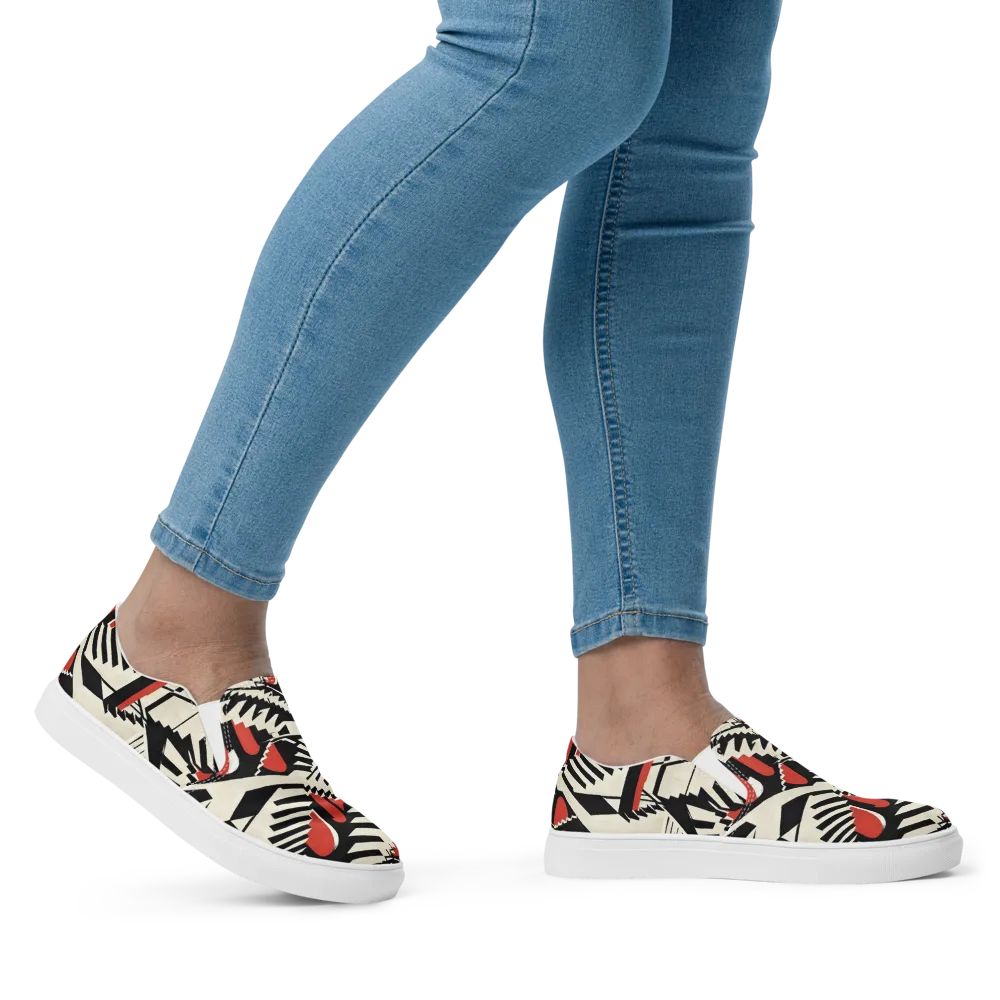 Brutalist Labyrinth on Women's Slip-On Canvas Shoes — Right