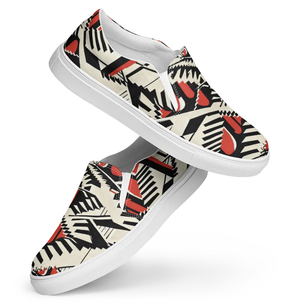 Brutalist Labyrinth on Women's Slip-On Canvas Shoes — Front
