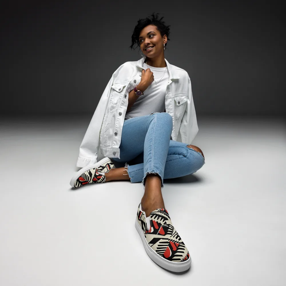 Brutalist Labyrinth on Women's Slip-On Canvas Shoes — Front
