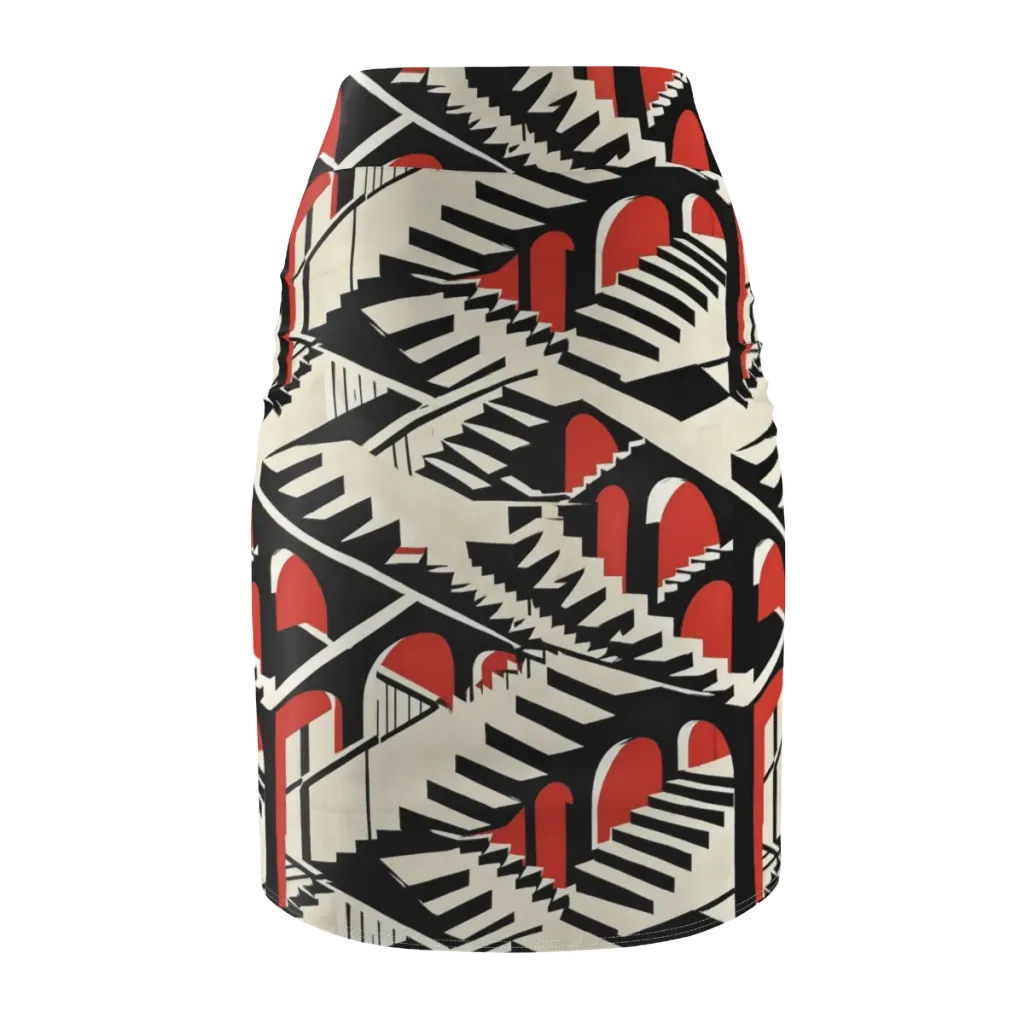 Brutalist Labyrinth on Pencil Skirt — Back
