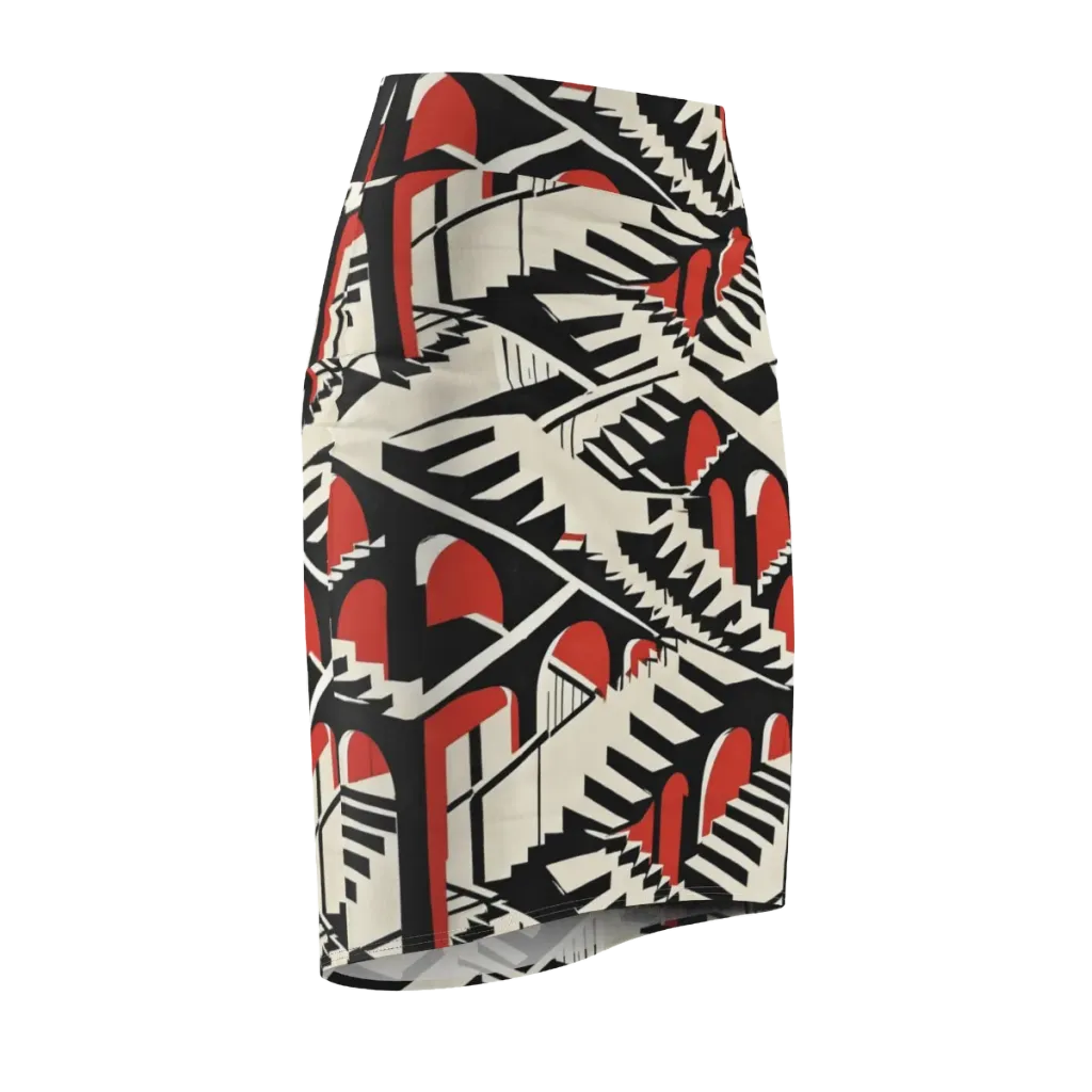 Brutalist Labyrinth on Pencil Skirt — Front Side