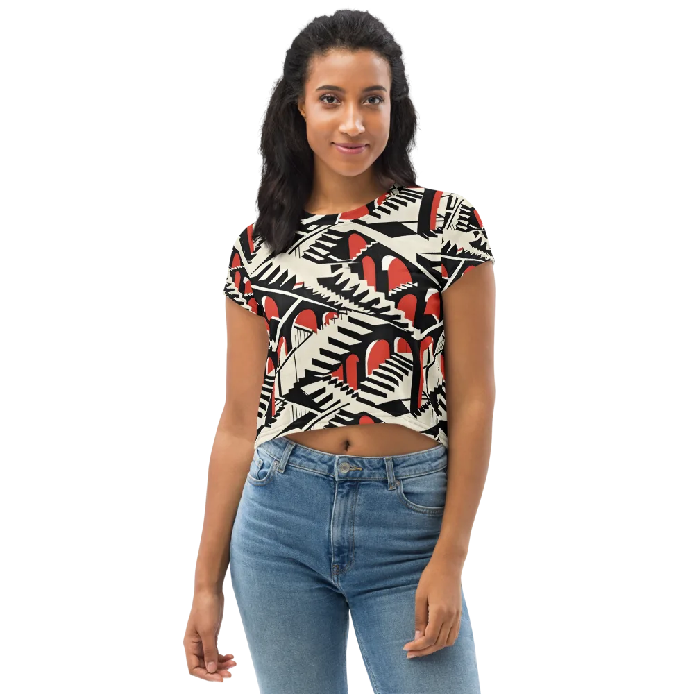 Brutalist Labyrinth on Crop Tee — Front