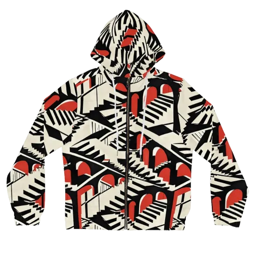 Brutalist Labyrinth on a Women's Full-Zip Hoodie