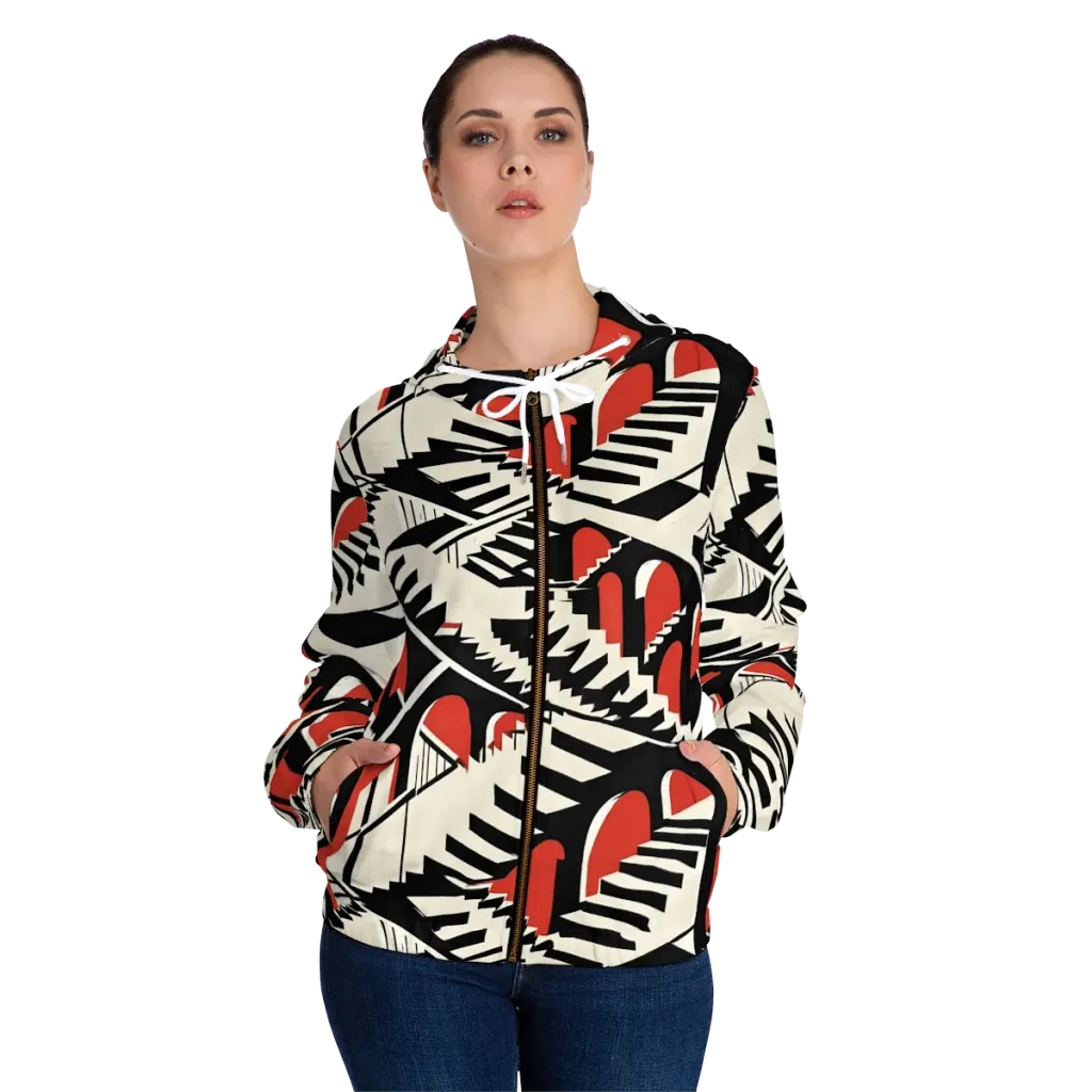 Brutalist Labyrinth on Women's Full-Zip Hoodie — Front On Person