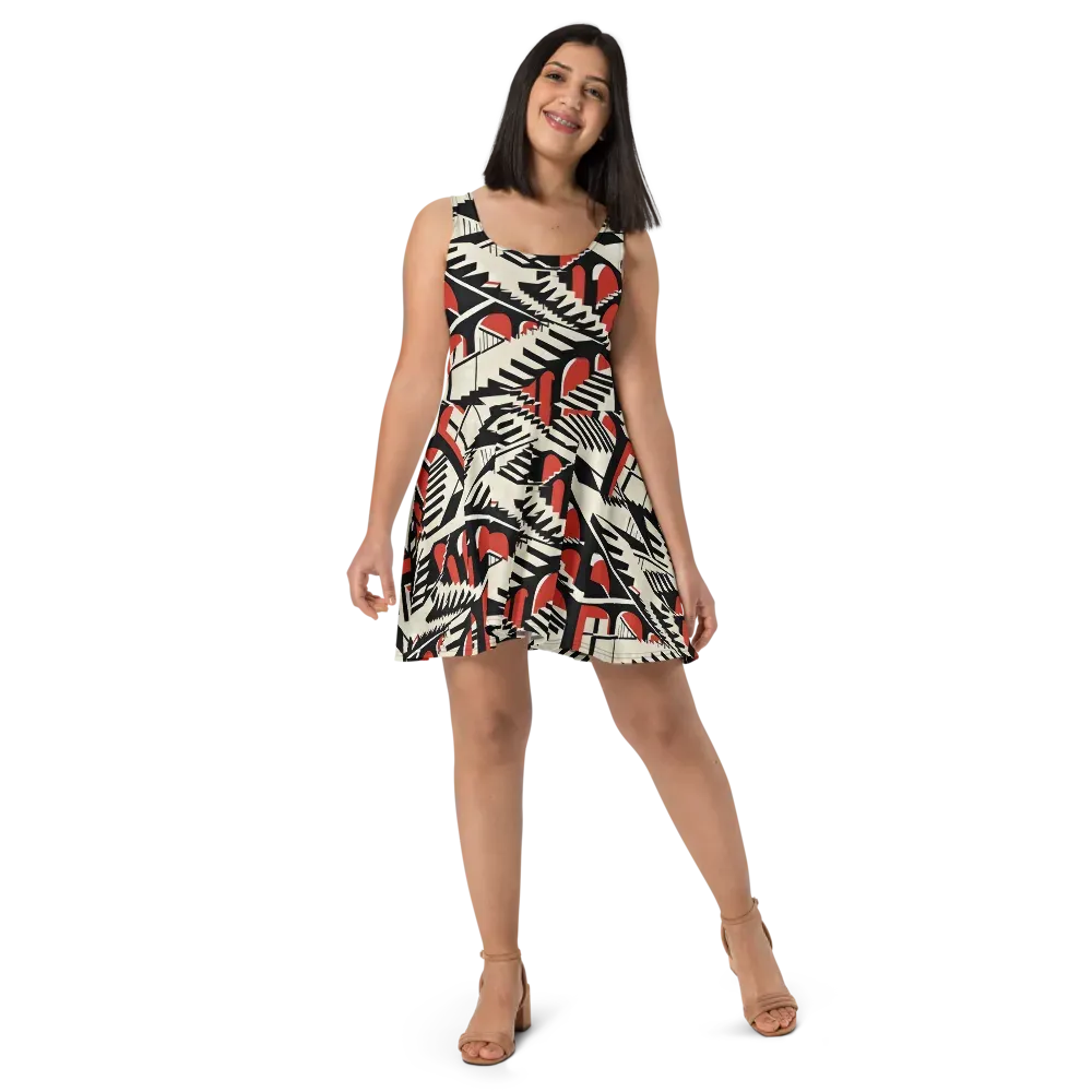 Brutalist Labyrinth on Skater Dress — Front
