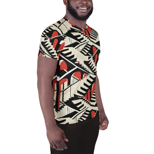 Brutalist Labyrinth on a Men's Athletic T-Shirt