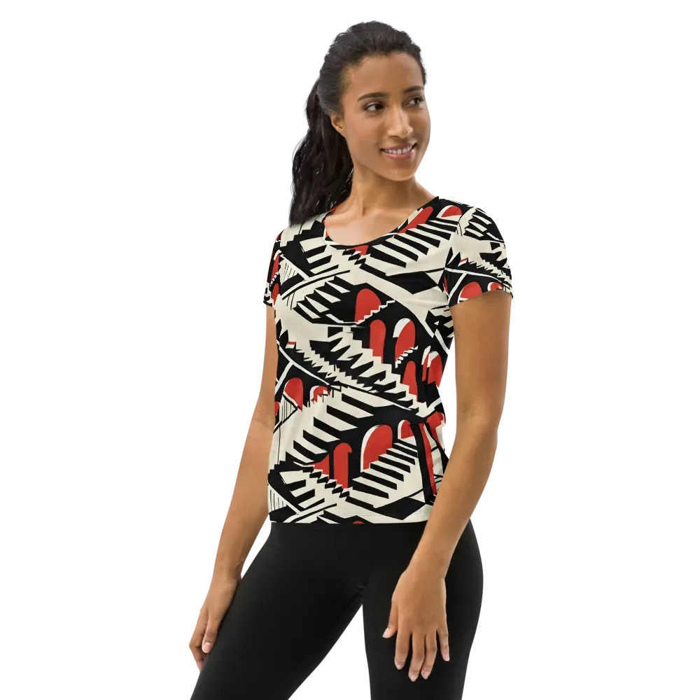 Brutalist Labyrinth on Women's Athletic T-Shirt — Left