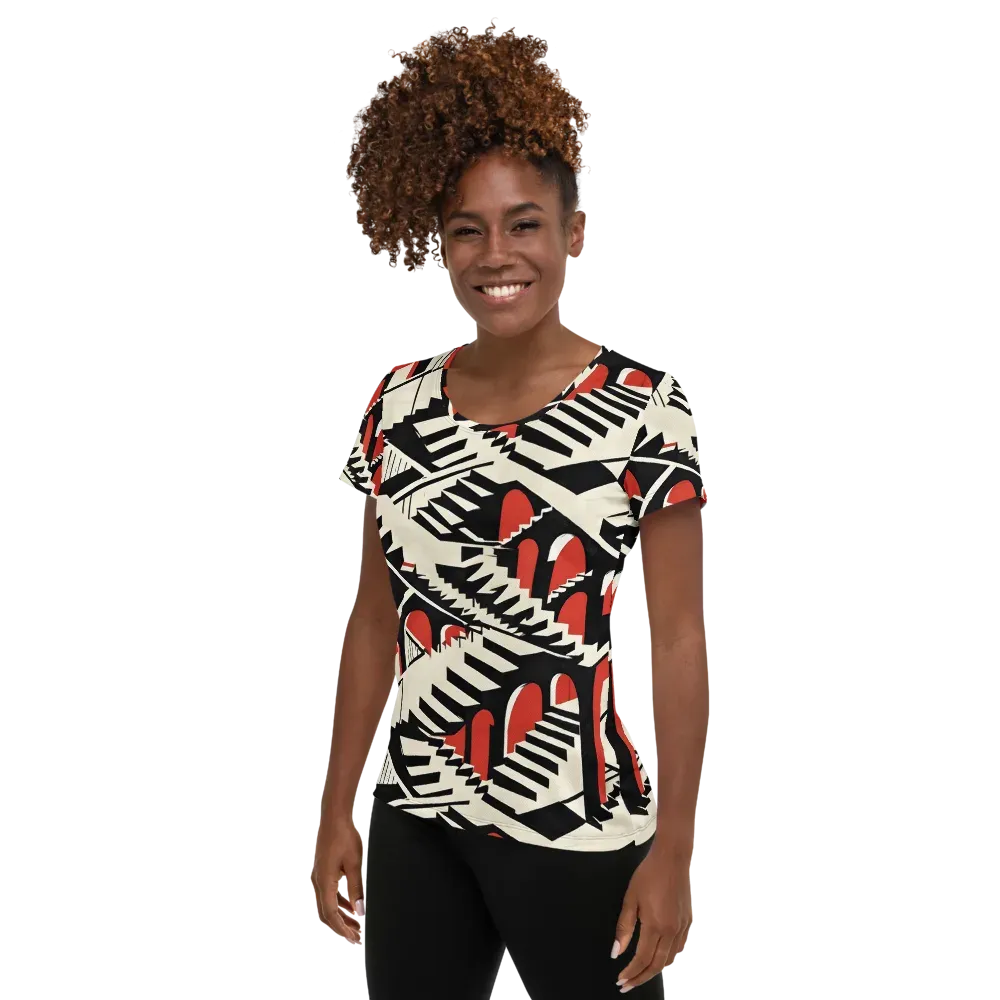 Brutalist Labyrinth on Women's Athletic T-Shirt — Left