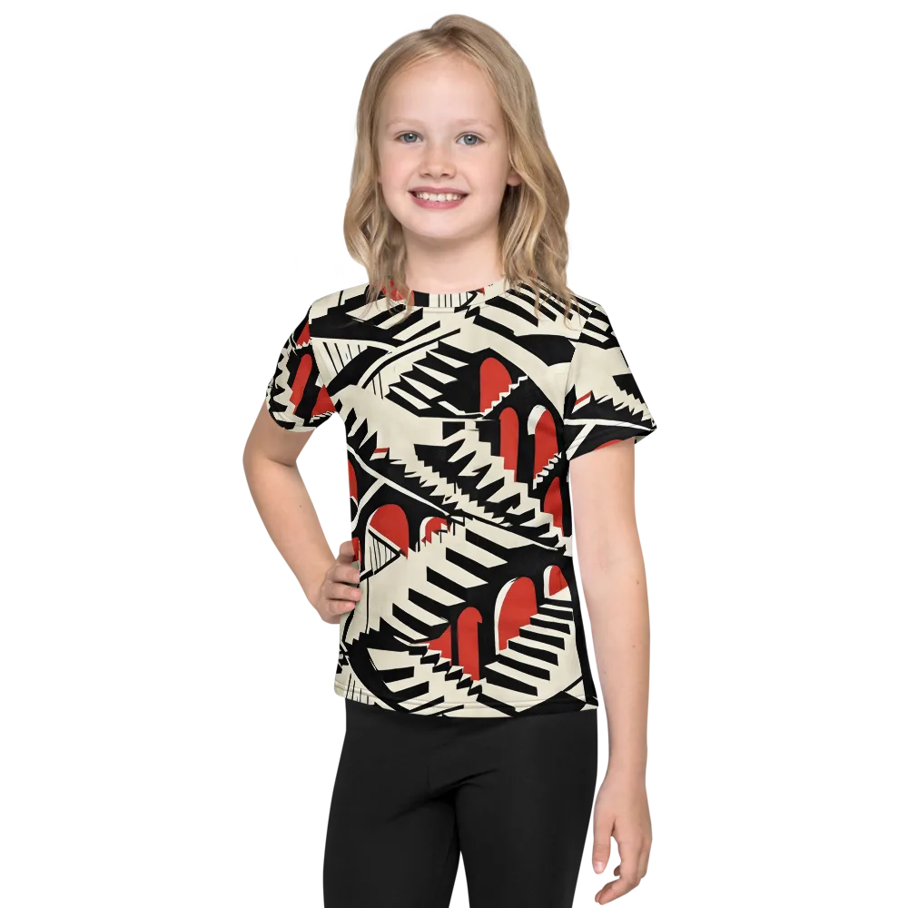 Brutalist Labyrinth on Kids Crew Neck T-Shirt — Front