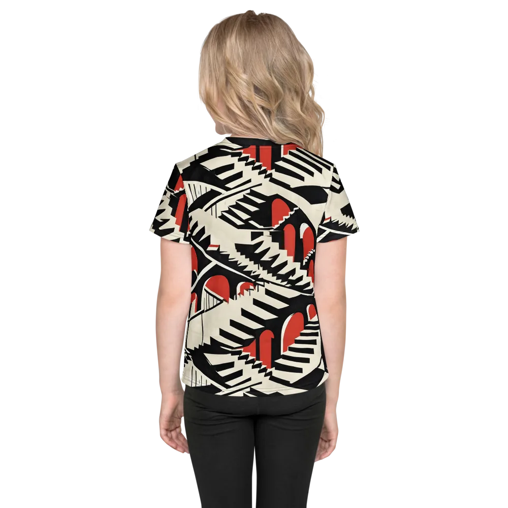 Brutalist Labyrinth on Kids Crew Neck T-Shirt — Back