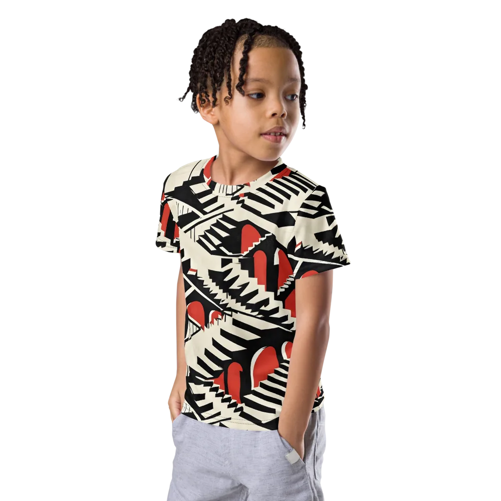 Brutalist Labyrinth on Kids Crew Neck T-Shirt — Left Front