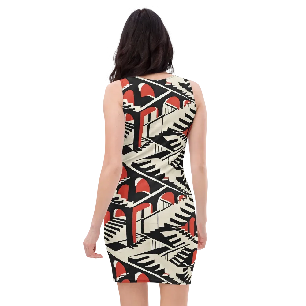 Brutalist Labyrinth on Bodycon Dress — Back
