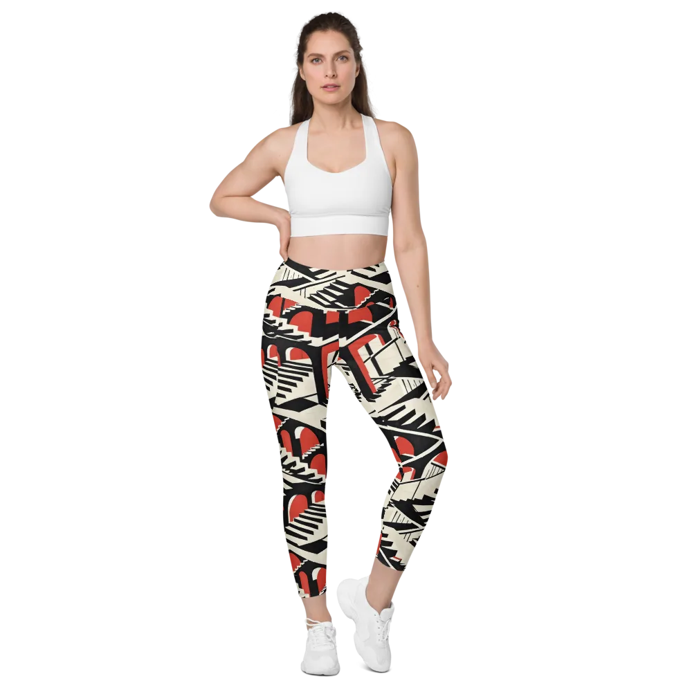 Brutalist Labyrinth on Leggings with Pockets — Front