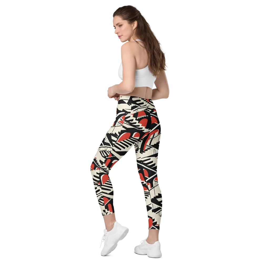 Brutalist Labyrinth on Leggings with Pockets — Left Back