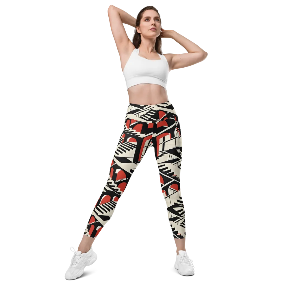 Brutalist Labyrinth on Leggings with Pockets — Front