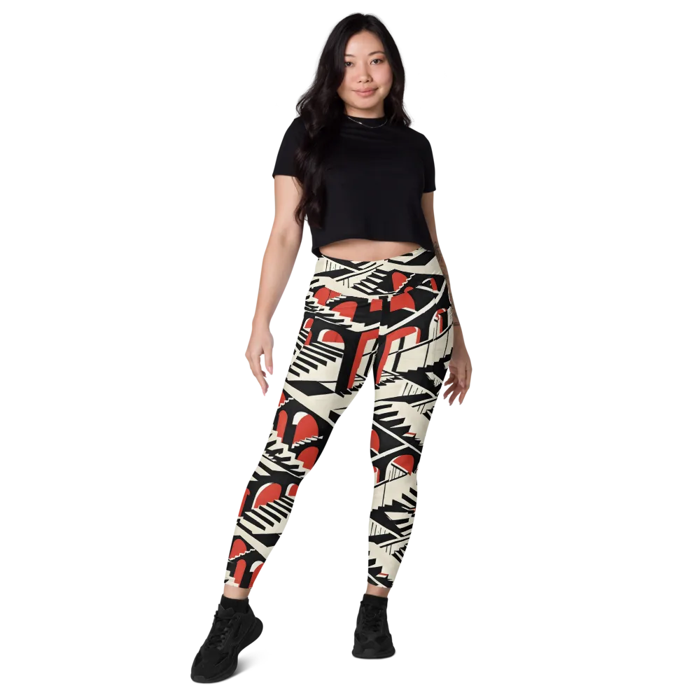 Brutalist Labyrinth on Leggings with Pockets — Front