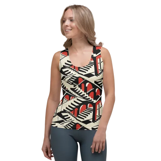 Brutalist Labyrinth on a Women's Tank Top