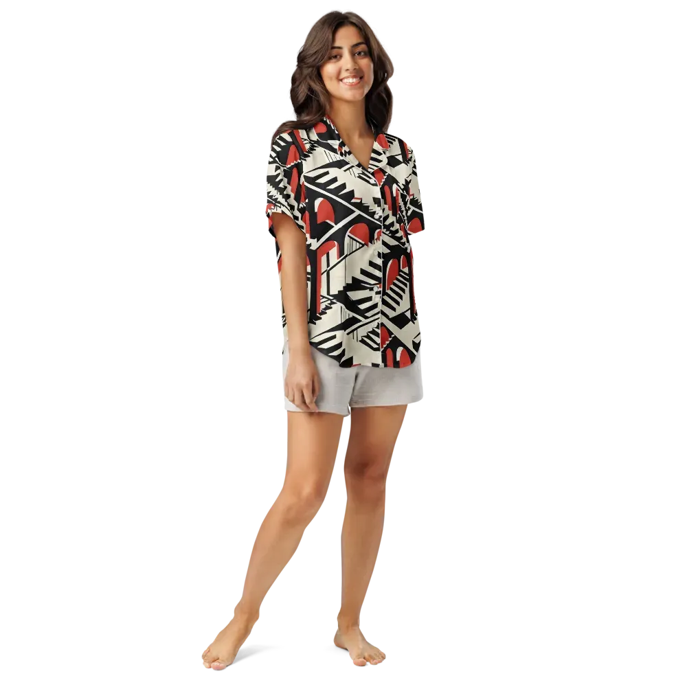 Brutalist Labyrinth on Women's Short Sleeve Pajama Top — Front