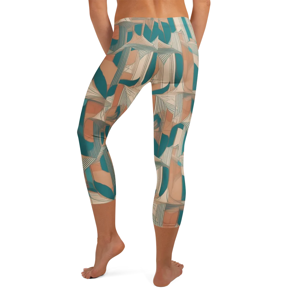 Teal Deco Drapery on Capri Leggings — Back