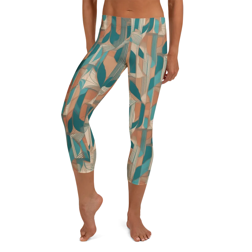 Teal Deco Drapery on Capri Leggings — Front