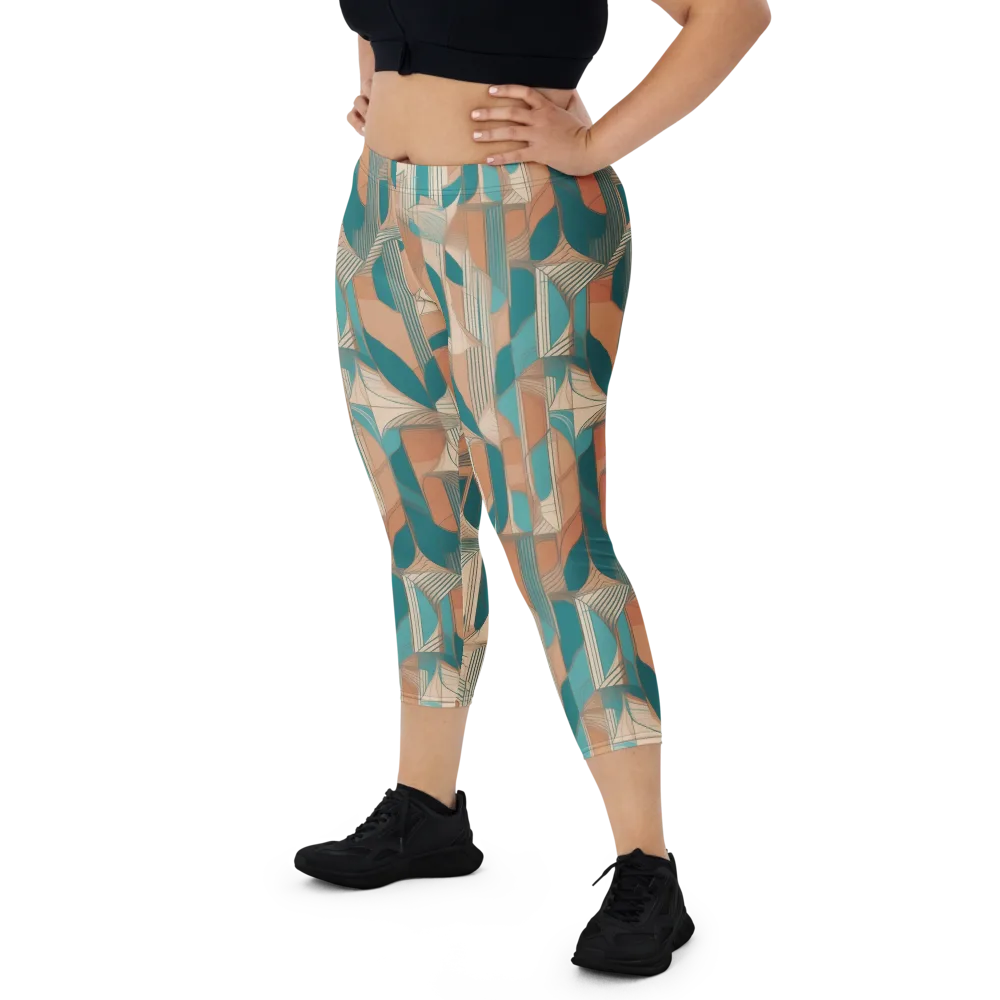 Teal Deco Drapery on Capri Leggings — Front