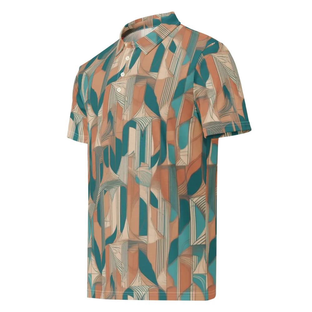 Teal Deco Drapery on Men's Slim Fit Polo Shirt — Left Front