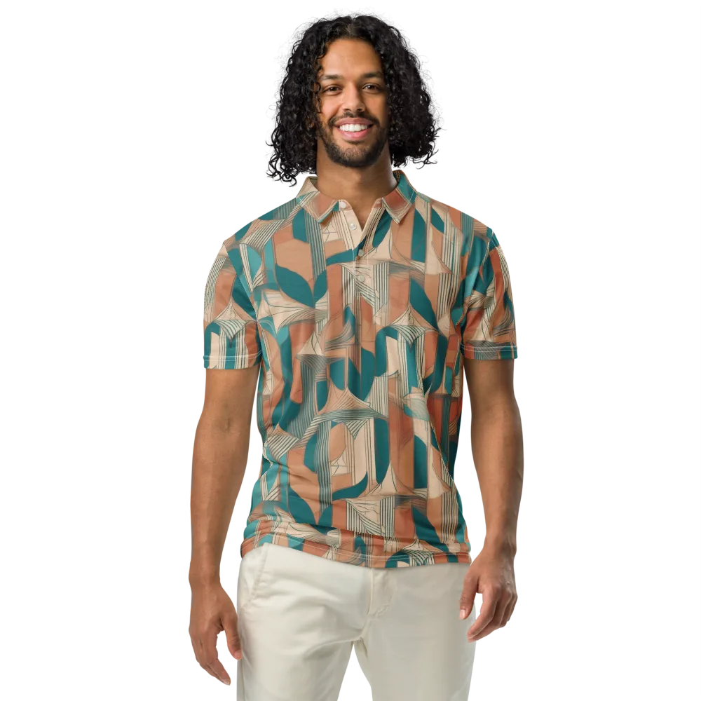 Teal Deco Drapery on Men's Slim Fit Polo Shirt — Front