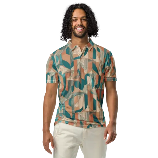 Teal Deco Drapery on a Men's Slim Fit Polo Shirt