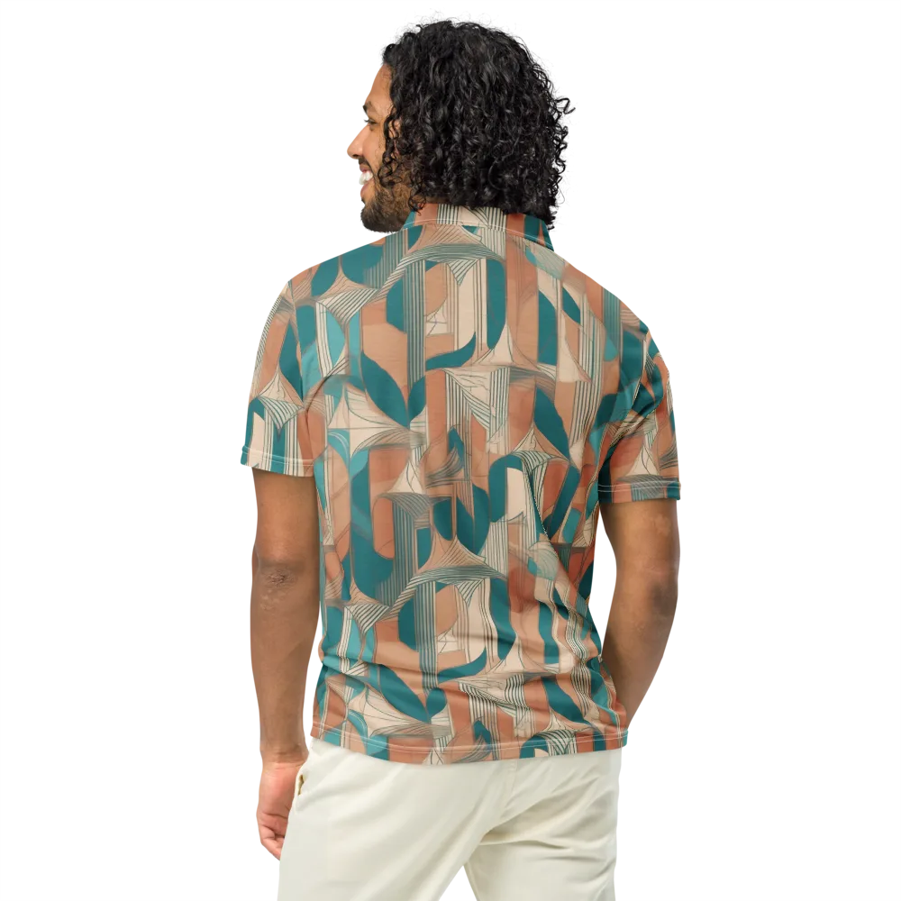 Teal Deco Drapery on Men's Slim Fit Polo Shirt — Back