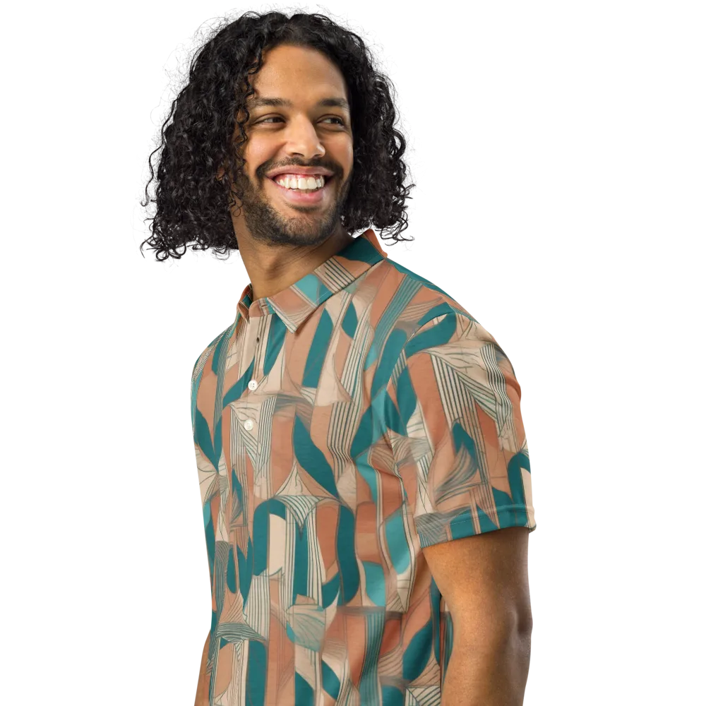 Teal Deco Drapery on Men's Slim Fit Polo Shirt — Left Front