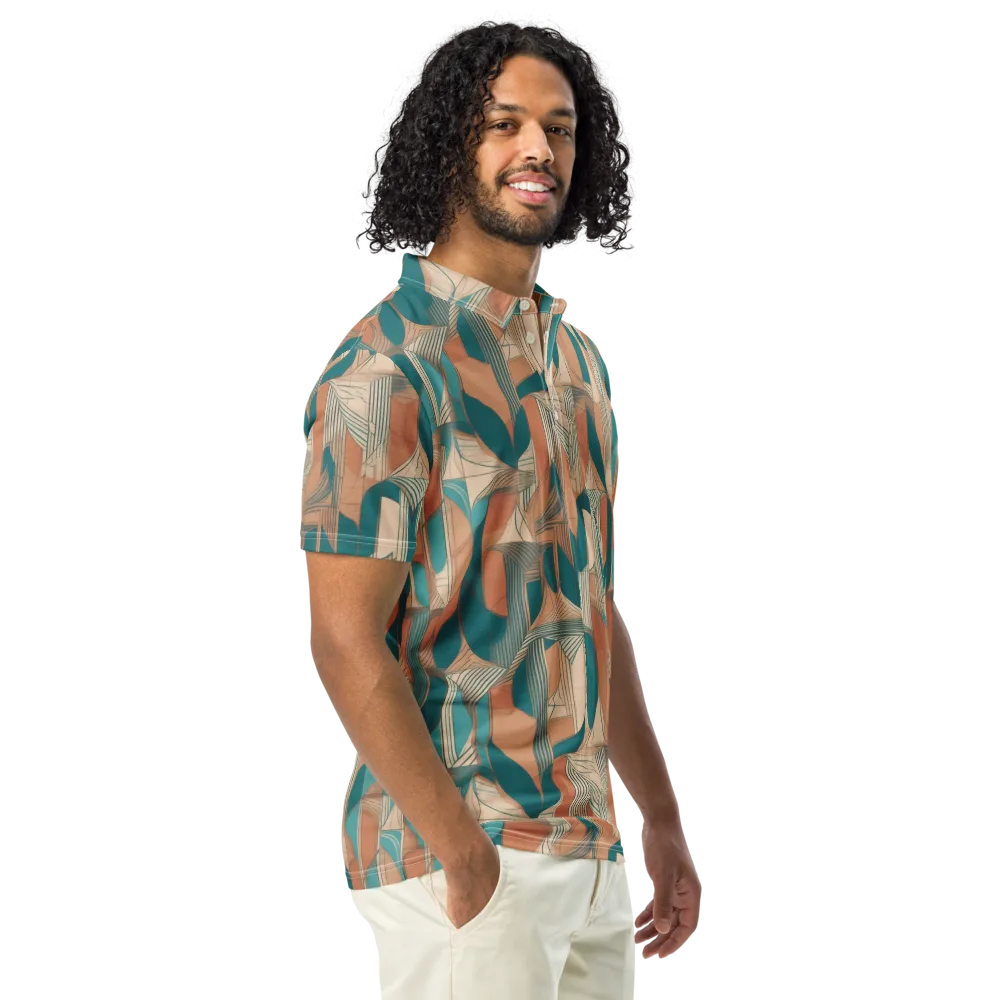 Teal Deco Drapery on Men's Slim Fit Polo Shirt — Right Front