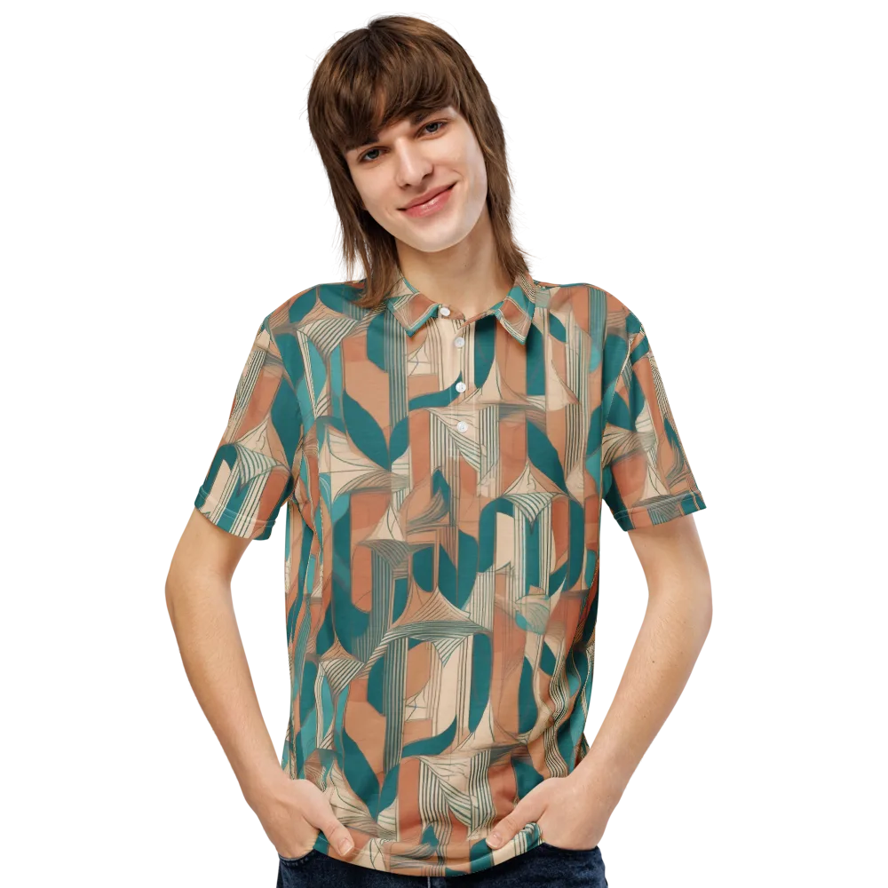 Teal Deco Drapery on Men's Slim Fit Polo Shirt — Front