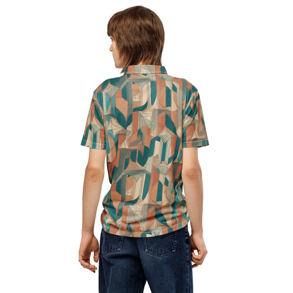 Teal Deco Drapery on Men's Slim Fit Polo Shirt — Back