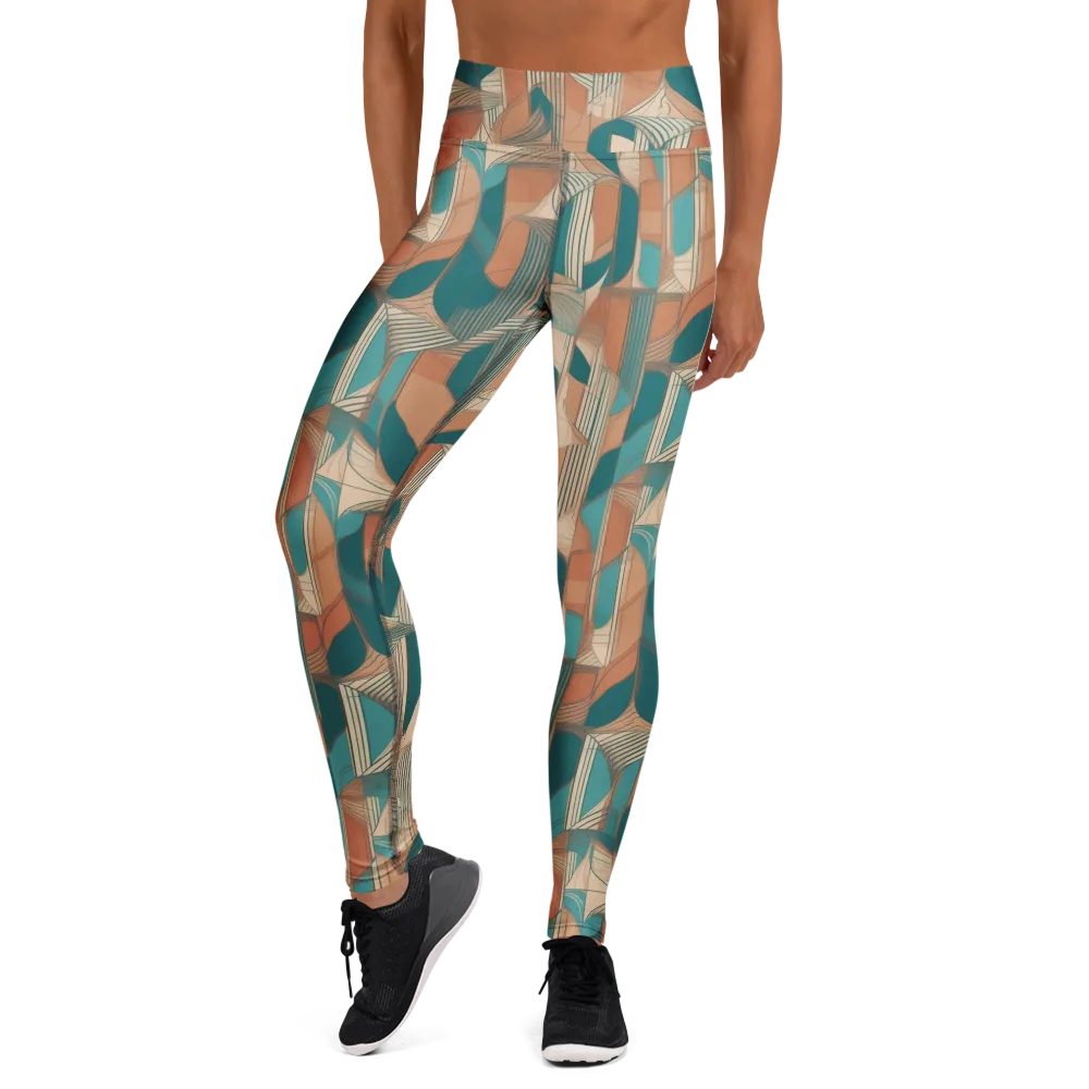 Teal Deco Drapery on Yoga Leggings — Front