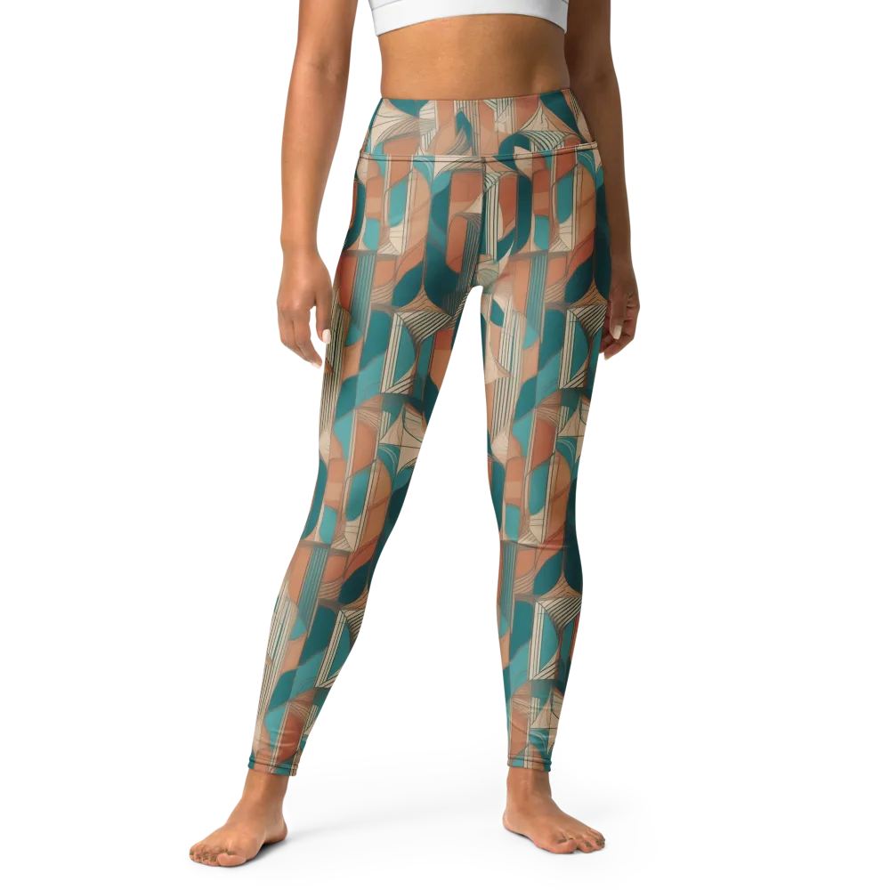 Teal Deco Drapery on Yoga Leggings — Front