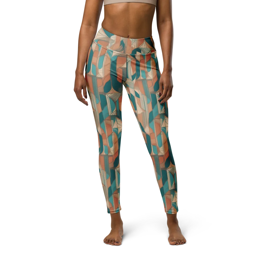 Teal Deco Drapery on Yoga Leggings — Front