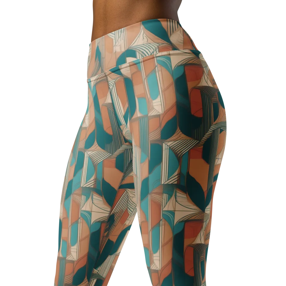 Teal Deco Drapery on Yoga Leggings — Left Front