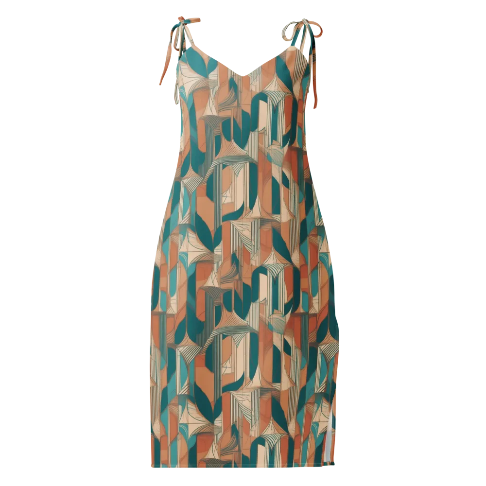 Teal Deco Drapery on Slip Dress — Front