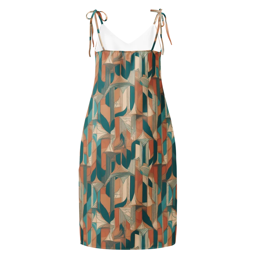 Teal Deco Drapery on Slip Dress — Back