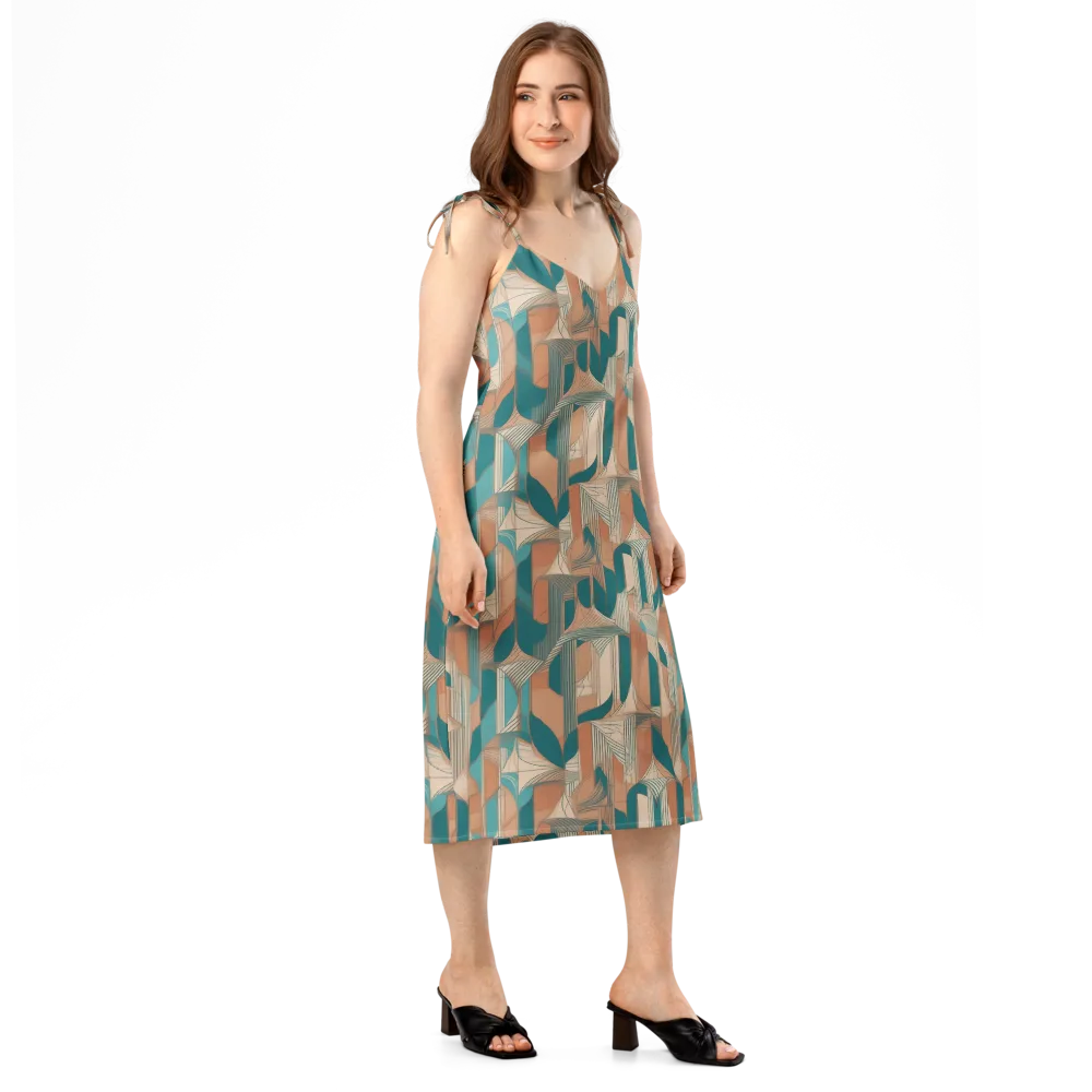 Teal Deco Drapery on Slip Dress — Right Front
