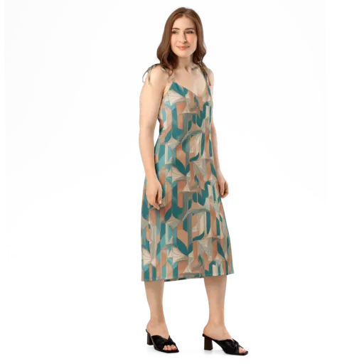 Teal Deco Drapery on a Slip Dress